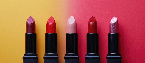 Obraz premium Different Lipsticks On Color Background