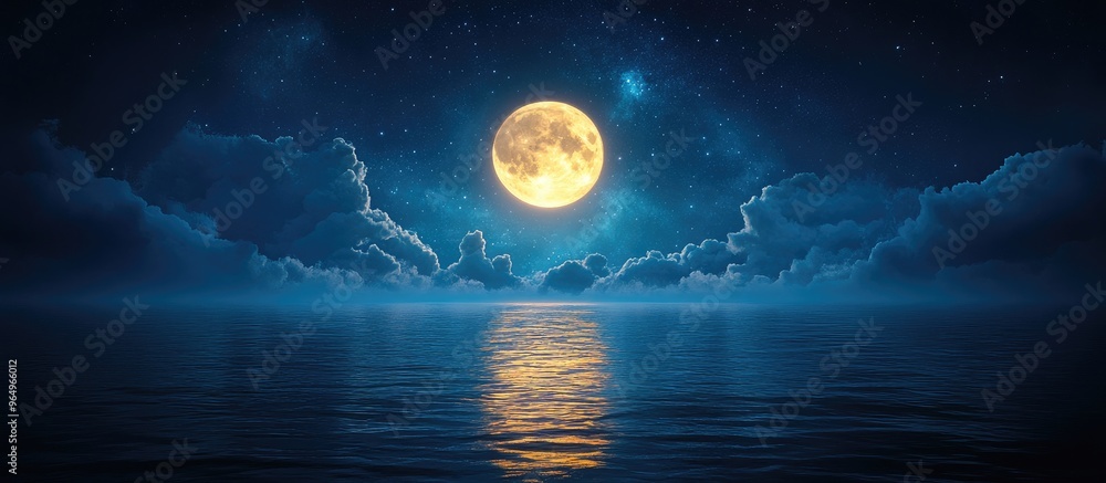 Canvas Prints full moon over ocean