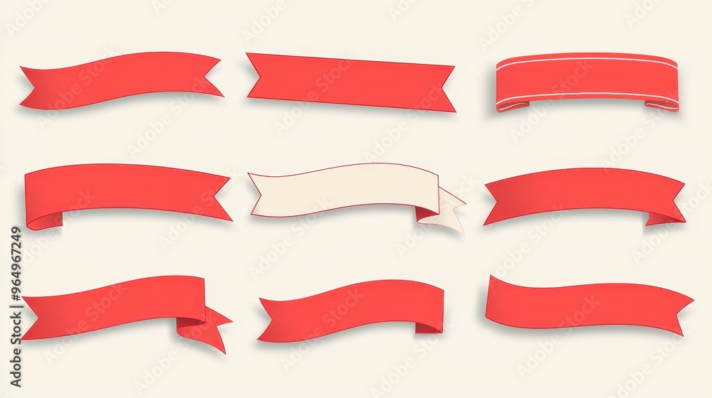 Poster red ribbon banners set design elements for website app presentation graphic design