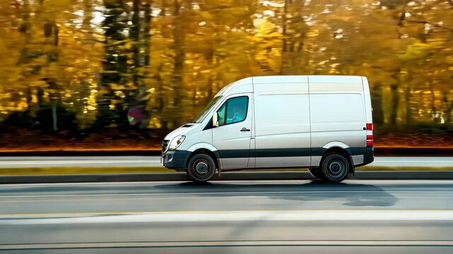 Fast cargo van on delivery at highway