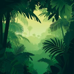 Sunset in jungle, vector illustration