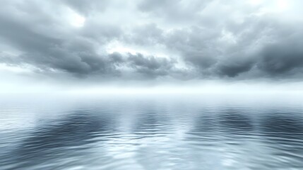 Obraz premium A tranquil seascape showcasing serene waters under overcast skies, reflecting the beauty of nature's calmness and mystery.