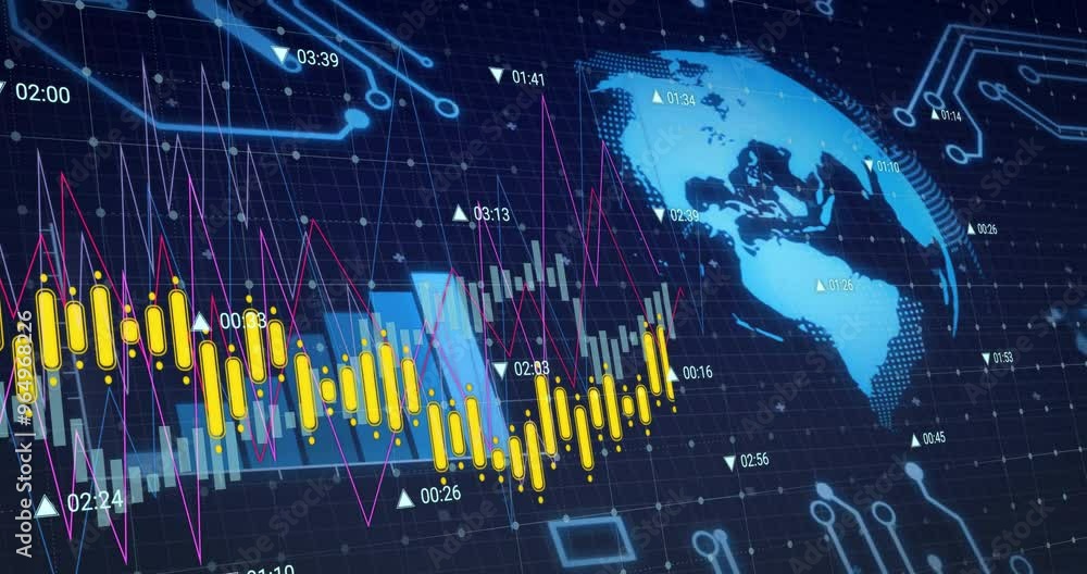 Poster animation of network of connections with diagrams over globe