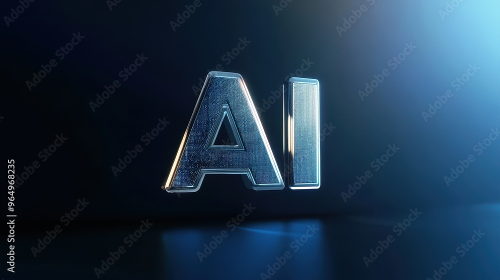 Aufkleber futuristic 3d ai text with blue gradient background and digital texture