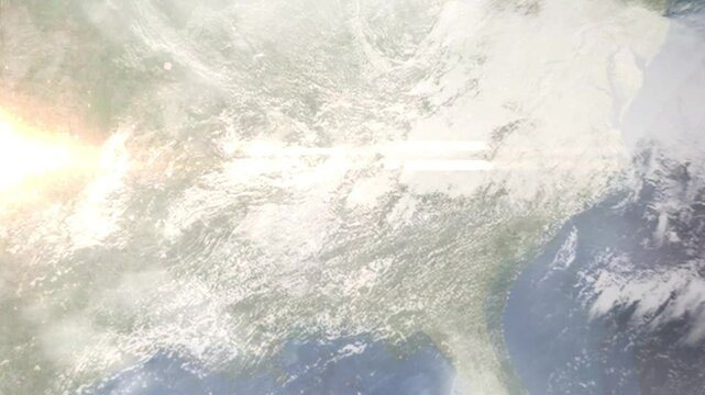 Earth zoom in from space and focus on Madison, Alabama, USA. Background for travel intro or blog. Satellite view. 3D style Animation. Images from NASA.
