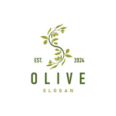 Fototapeta premium Olive Oil Logo, Olive Leaf Plant Herbal Garden Simple Elegant Luxurious Icon Design Template illustration
