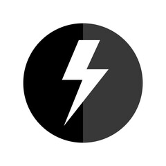 Black lightning bolt. Split circle background. Bold vector icon. High contrast design.