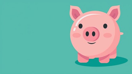 Fototapeta premium Cute Piggy Bank Illustration on Green Background for Finance and Savings Concepts