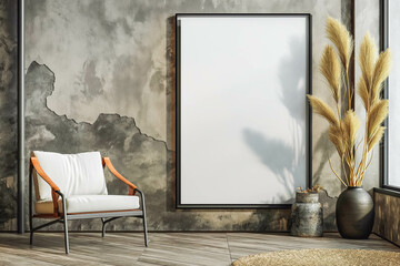 Mockup poster frame close up in interior background, 3d render