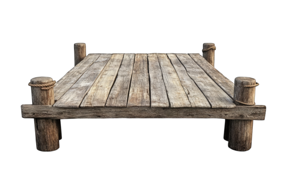 Old wooden dock or pier, rustic. Isolated transparent background