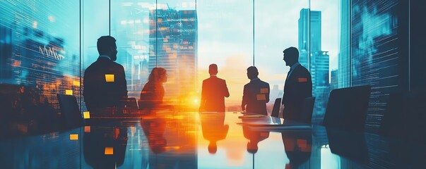 Business team and scrum master in boardroom, brainstorming session with whiteboard and sticky notes, innovative ideas, creative and collaborative atmosphere, professional setting