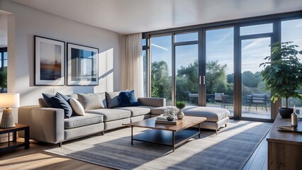 Minimalist luxury modern living room interior design, morning light, modern interior concept for use. contemporary interior design.