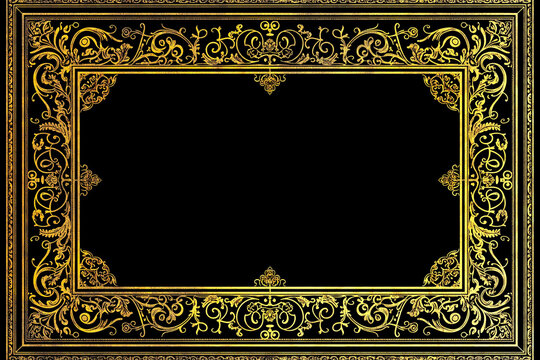 Rectangle subtle gold frame for web presentation, horizontal border in oriental style