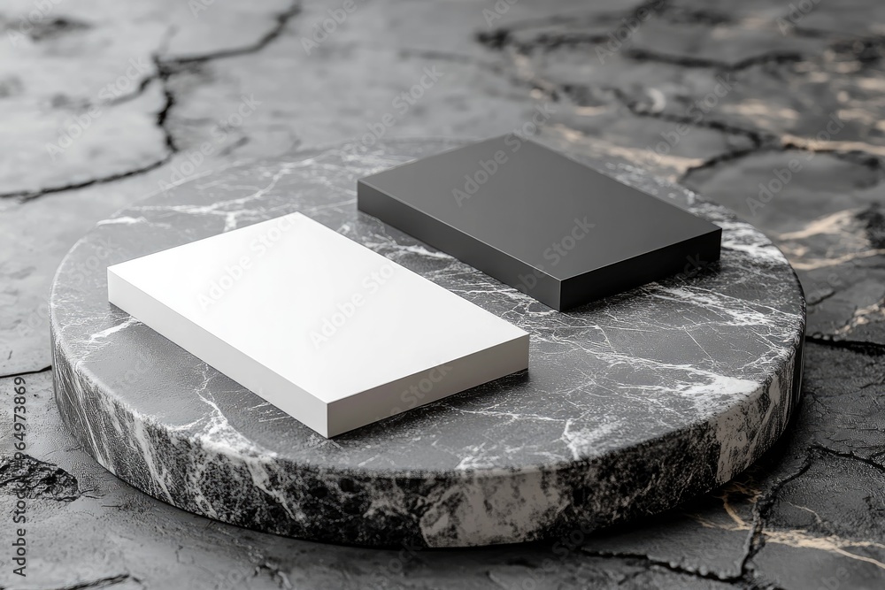 Wall mural Black and White Business Cards Mockup on Marble