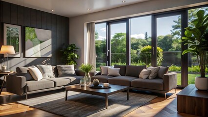 Minimalist luxury modern living room interior design, morning light, modern interior concept for use. contemporary interior design.