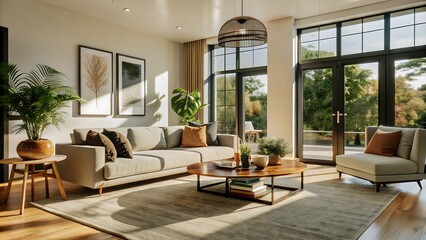 Minimalist luxury modern living room interior design, morning light, modern interior concept for use. contemporary interior design.