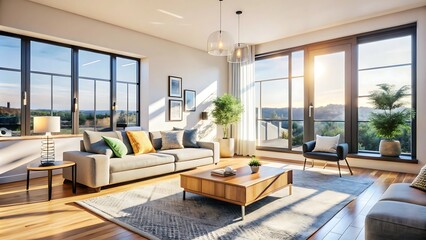Fototapeta premium Minimalist luxury modern living room interior design, morning light, modern interior concept for use. contemporary interior design.
