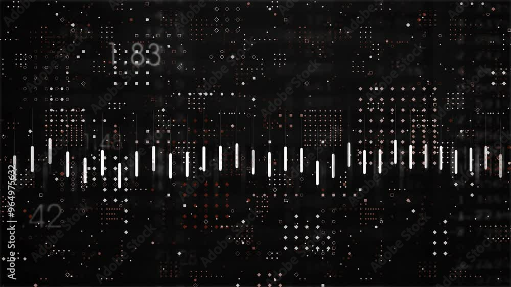 Poster animation of data processing over white spots on black background