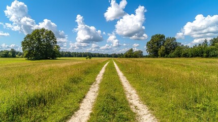 Fototapeta premium Countryside Path Leading Through Green Grass Field