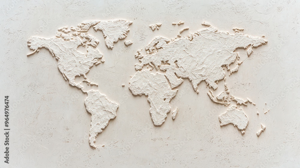 Canvas Prints White World Map Texture   D Relief  Textured Background   Beige Wall  Global Concept