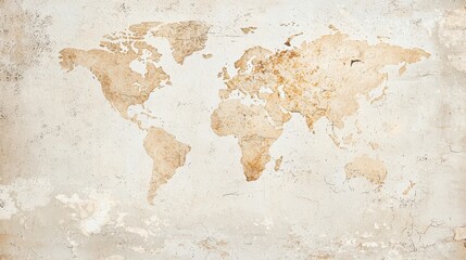 Vintage World Map on Grunge Wall Texture