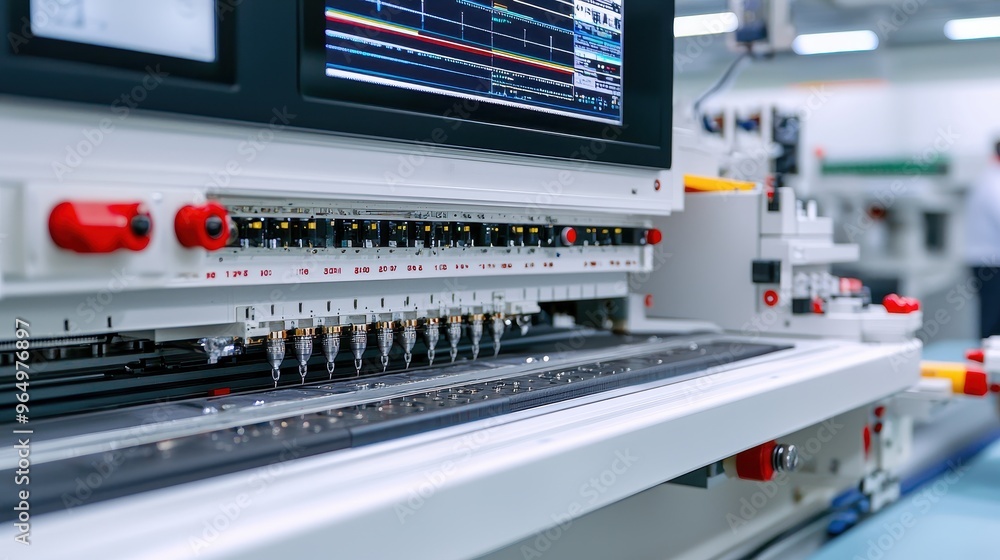 Poster automated industrial production line with electronic control panel
