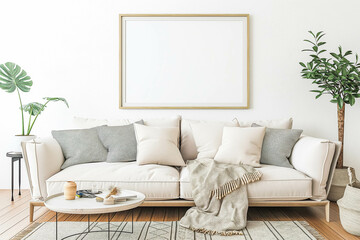 Frame on the wall. Modern living room with mockup frame.