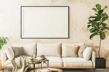 Frame on the wall. Modern living room with mockup frame.