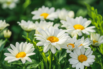 Fototapeta premium White daisy flowers. Wallpaper, background photo.