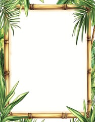 Obraz premium A cloth is stretched in a bamboo frame in the tropical rainforest, Bamboo Frame ready for your text, copy space illustration