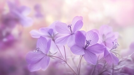 Delicate purple flowers with soft focus and dreamy pastel background, nature tranquility concept