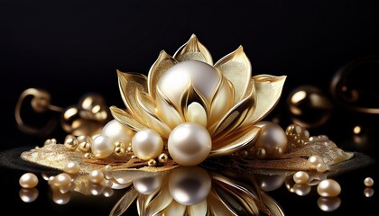 Elegant Gold and Pearl Lotus Floral Design