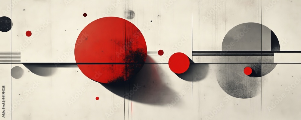 Poster abstract composition with red and gray circles on a white background, modern geometric art concept