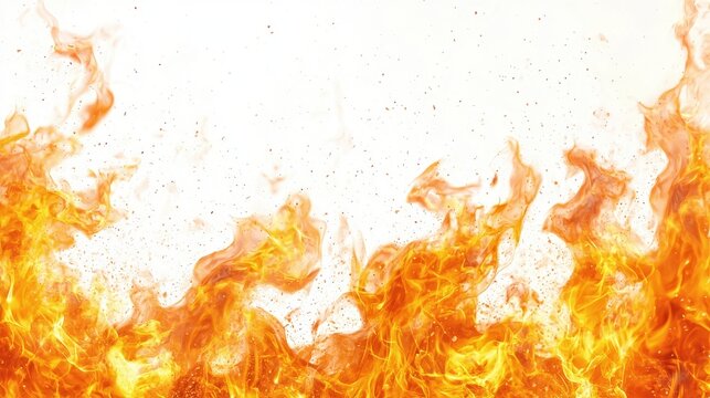 Fiery Abstract Background    Orange and Yellow Flames on White