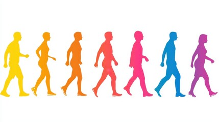 Fototapeta premium Rainbow People Walking Silhouettes