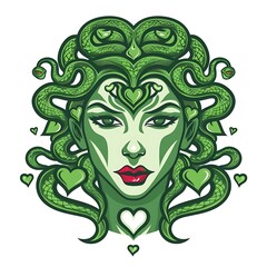 Medusa. Vector illustration. Greek mythology Medusa Gorgon monster, winged human female with a hideous face and living venomous snakes in place of hair.