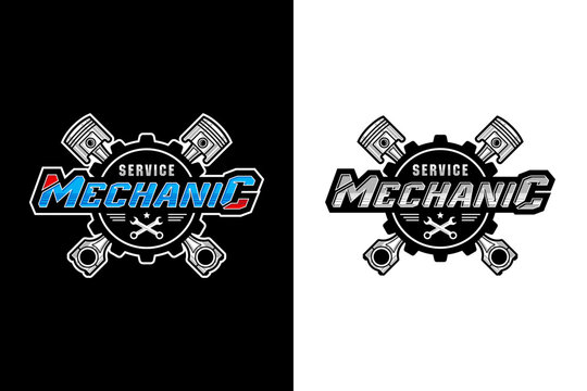 Mechanic service black and white design illustration