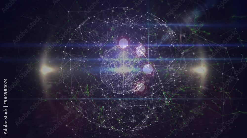 Poster animation of network of connections with icons over globe