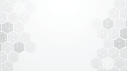 White background hexagon with abstract medical and technology elements for presentation background design. WhitGeometric Background Abstract.