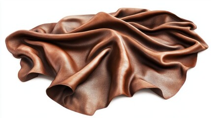 Luxurious Brown Leather Fabric with Elegant Folds on White Background