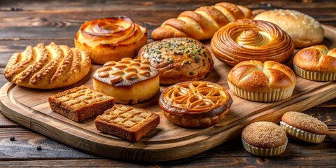 A wooden board is the perfect perch for a medley of crispy baked treats, showcasing their golden crusted