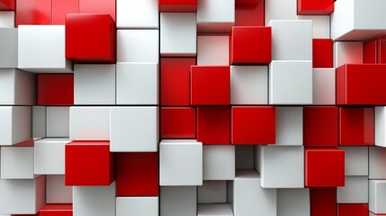 Abstract 3D Cubes Pattern with Red and White Blocks in Geometric Composition