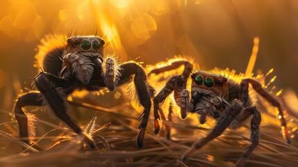 Close-up of Jumping Spiders from the Phidippus and Hyllus Genera