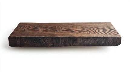Rustic Wooden Shelf with Dark Grain Pattern on White Background