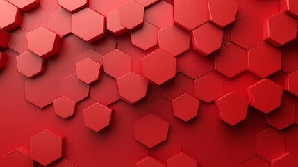 Geometric Red Hexagons - Modern 3D Abstract Art with Bright Red Tones and Depth