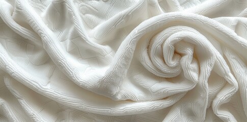 Luxurious towel meticulously placed on pristine white background showcasing high-quality fabric and smooth finish.