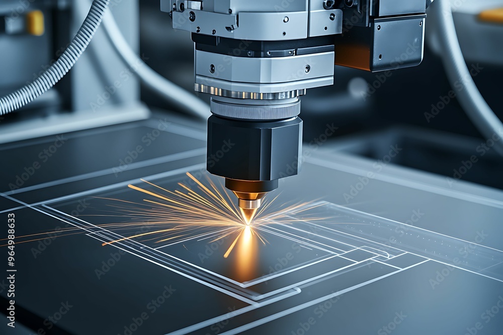 Poster precision micromachining with infrared laser beams in doodle style on abstract background enhancing 