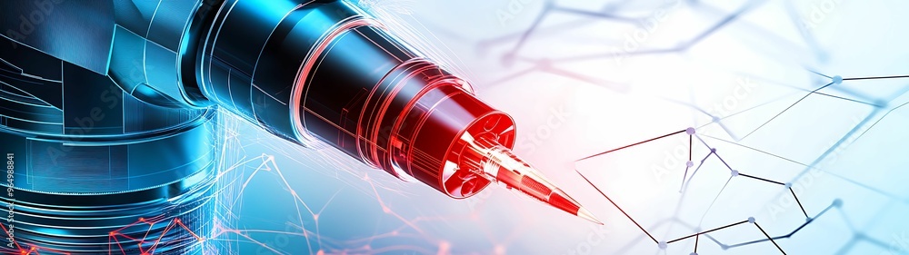 Poster precision laser technology in infrared light micromachining - watercolor style top view on soft mood