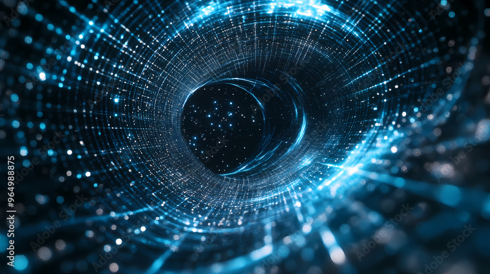 Poster future light tunnel with data flow