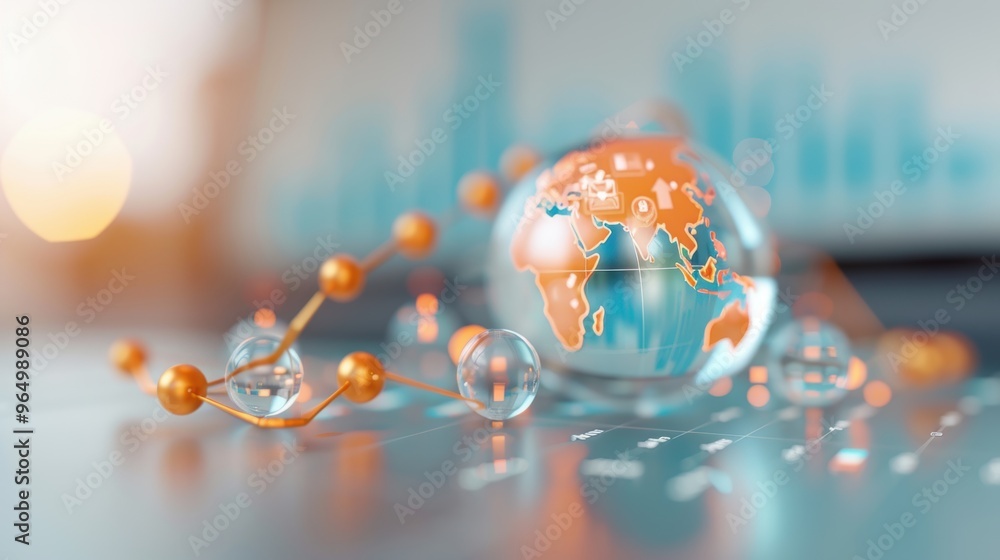 Poster an artistic interpretation of a globe intertwined with abstract financial charts and educational ico